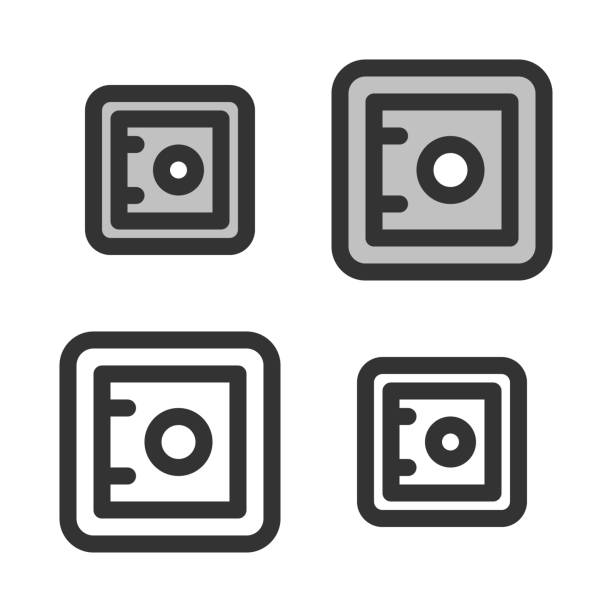 ilustraciones, imágenes clip art, dibujos animados e iconos de stock de icono lineal pixel-perfecto de seguro - caja de seguridad
