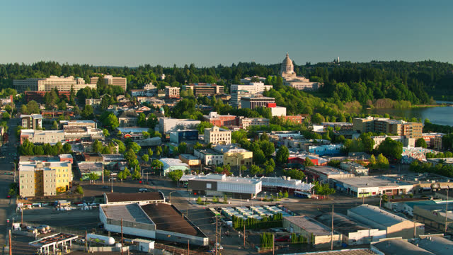 Rapid Drone Flight Over Downtown Olympia, Washington