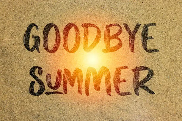 Text goodbye  summer On Beach with sun effect