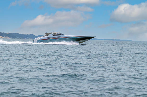 istock Luxury Power Boat On Lake Michigan 1330256533