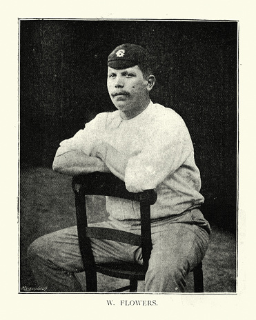 Vintage photograph of Wilfred Flowers a professional cricketer who played for Nottinghamshire County Cricket Club between 1877 and 1896.