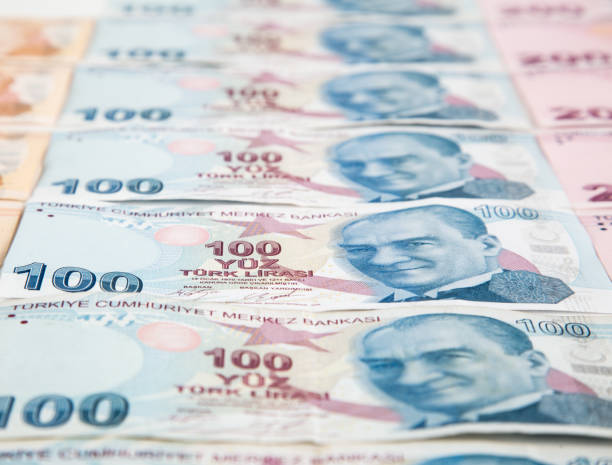 istock Turkish Lira Banknotes, Turkish paper currency 1330261139