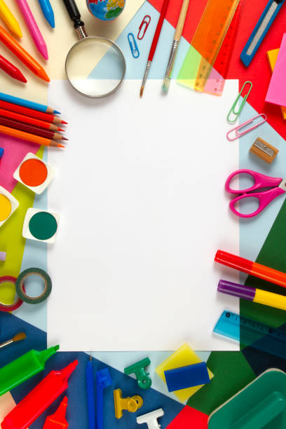 istock School Supplies on Muti Colored Background 1330261842