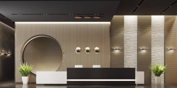 istock Modern Offices lobby interior area with with long reception desk 1330264982