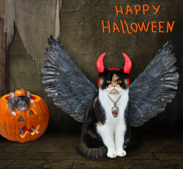 istock Cat colored horned with bird wings in barn 1330266934