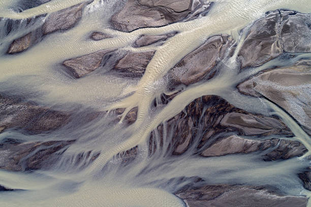 istock Glacial river flows in Iceland aerial view 1330269884