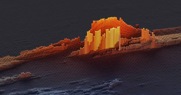 istock 3D abstract low poly golden Sound waves with regular geometric shapes. Bright space futuristic background for covers, presentations and advertisements in a yellow-orange palette. 1330271682