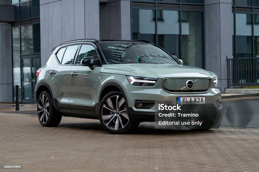 Volvo XC40 Recharge on a street Berlin, Germany - 16th April, 2021: Electric SUV Volvo XC40 Recharge on a street. This model is the first mass-produced electric car from Volvo. Volvo Stock Photo