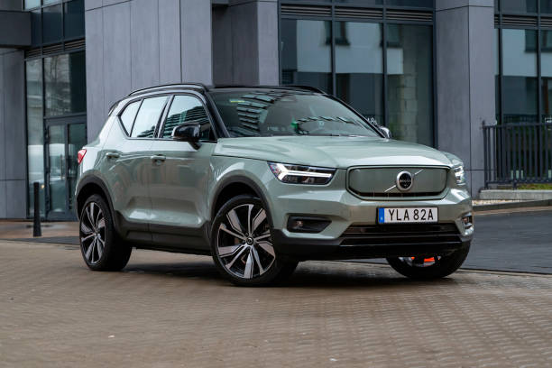 Volvo XC40 Recharge on a street Berlin, Germany - 16th April, 2021: Electric SUV Volvo XC40 Recharge on a street. This model is the first mass-produced electric car from Volvo. volvo stock pictures, royalty-free photos & images