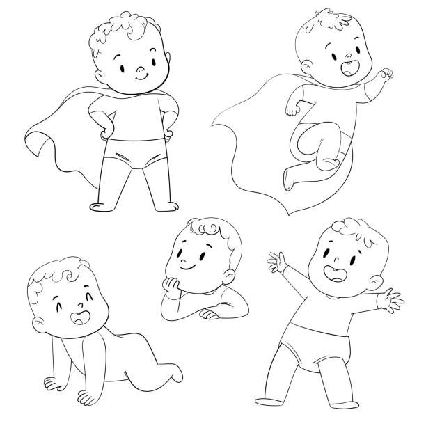 ilustrações de stock, clip art, desenhos animados e ícones de baby superhero. funny cartoon character. coloring book - super baby