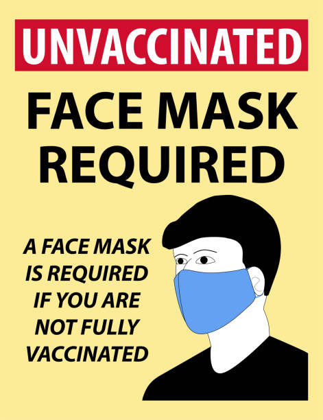 istock Unvaccinated Face Mask Required sign with a person wear a mask - Vector Illustration 1330278739