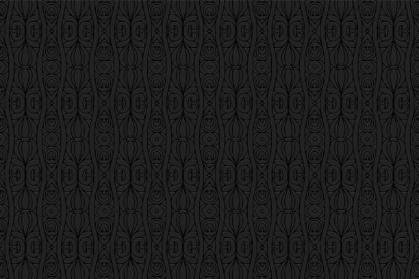 istock 3D volumetric convex embossed geometric black background. Ethnic decorative oriental, Asian, Indian pattern with handmade elements 1330279904