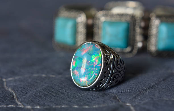 istock Turquoise The beautiful blue is a silver ring decorated with turquoise. 1330292278