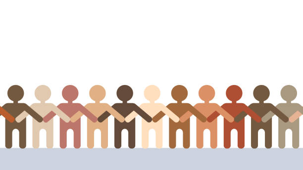 People with different skin color holding hands together. Diverse crowd and race equality concept. Flat design. People with different skin color holding hands together. Diverse crowd and race equality concept. Flat design. racial equality stock illustrations