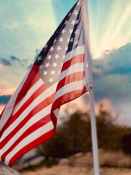 Sunrise Behind American Flag
