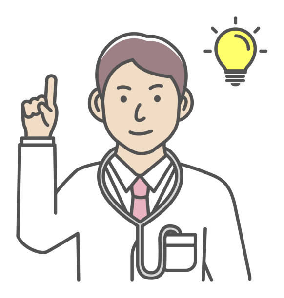 Young male doctor gesture variation illustration | inspiration, idea, solution Young male doctor gesture variation illustration | inspiration, idea, solution 電球 stock illustrations