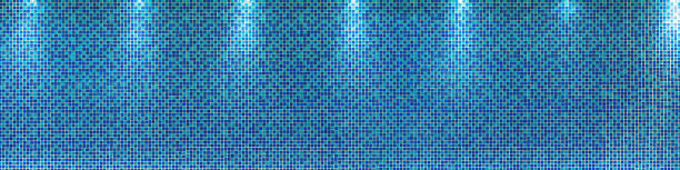 Blue ceramic wall pattern with lighting from ceiling, background. stock photo