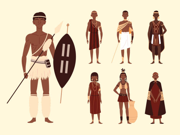 aboriginal male and female aboriginal male and female set african warriors stock illustrations
