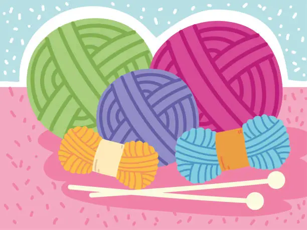 Vector illustration of knitting colored balls of wool