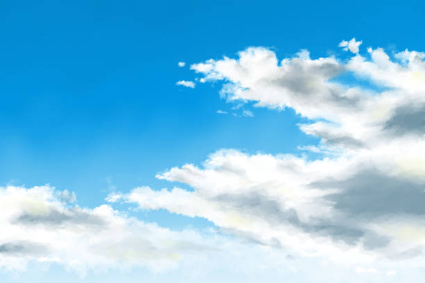 ilustrações, clipart, desenhos animados e ícones de verão céu azul com nuvens fundo ilustração pintura digital - meteorology season sun illustration and painting