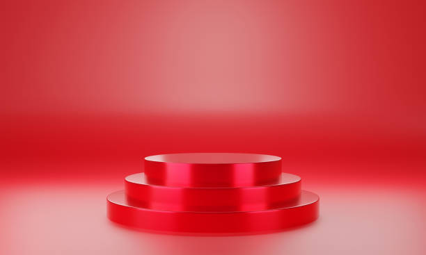 istock Red circle product display stage or blank podium pedestal background 3d rendering 1330307939
