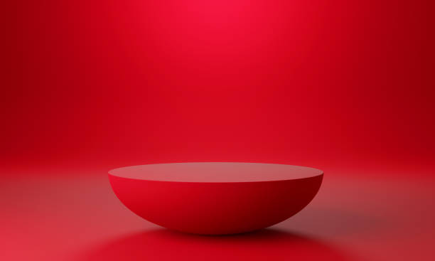 istock Red circle product display stage or blank podium pedestal background 3d rendering 1330307947