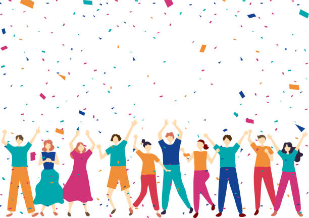 illustrazioni stock, clip art, cartoni animati e icone di tendenza di un sacco di persone felici illustrazione in stile piatto - passione