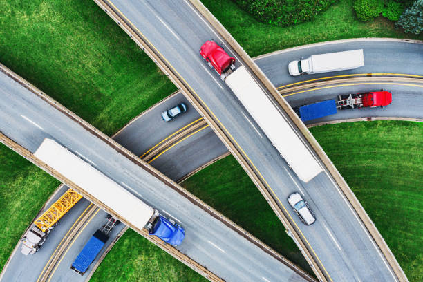 istock Aerial View of Semi Trucks 1330309883