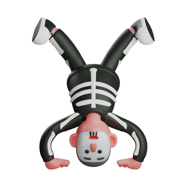 istock 3D Skeleton Boy Cartoon showing a standing upside down 1330312648