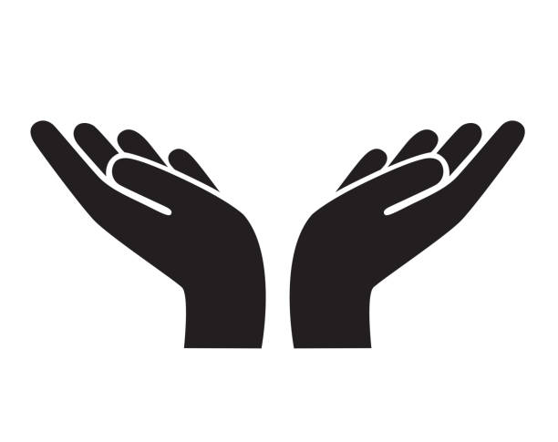 person presenting clipart hands gesture icon. support, peace and care vector illustration hands gesture icon. support, peace and care vector illustration person presenting silhouette stock illustrations