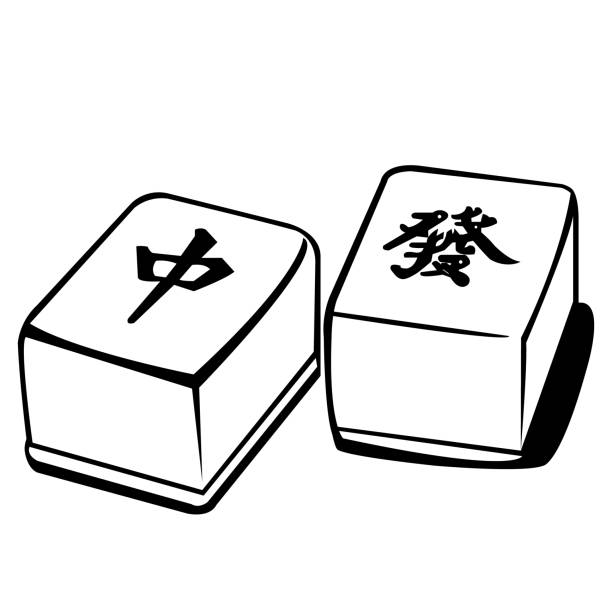 illustrations, cliparts, dessins animés et icônes de illustration simple en noir et blanc du jeu de mahjong - mahjong