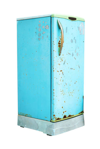 istock Light blue old refrigerator isolated on a white background. with clipping path. 1330315258