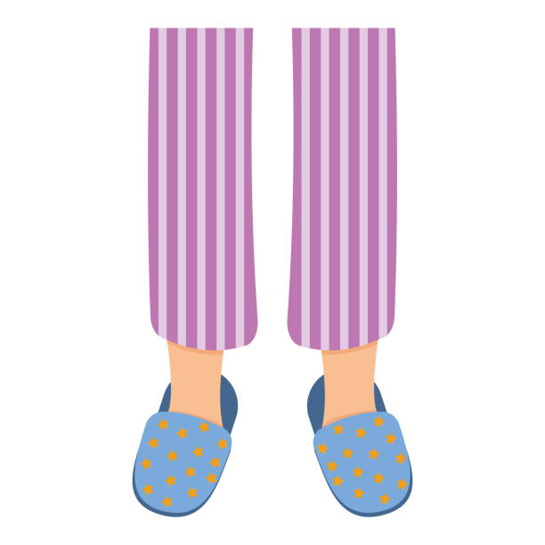 Legs of girls in pajamas and slippers, color isolated vector illustration in the flat style Legs of girls in pajamas and slippers, color isolated vector illustration in the flat style. woman feet bed stock illustrations
