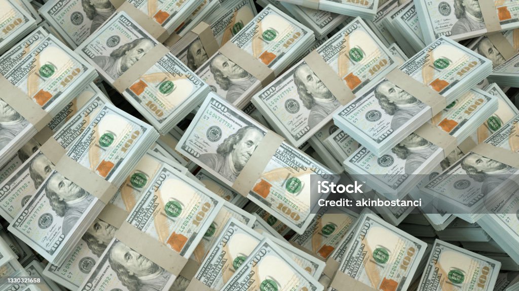 US Dollar, Money, Stack, Finance Background 3d rendering of US Dollar, Money, Stack, Finance Background. Large Group Of Objects Stock Photo