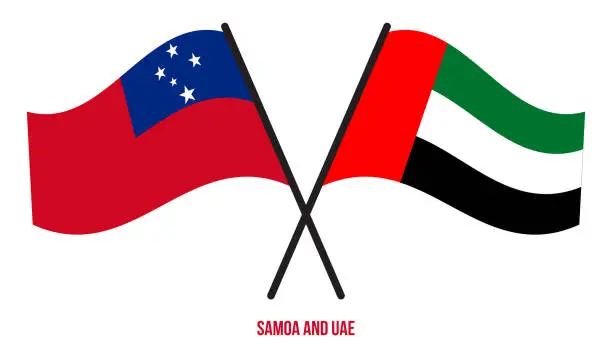 Vector illustration of Samoa and UAE Flags Crossed And Waving Flat Style. Official Proportion. Correct Colors.