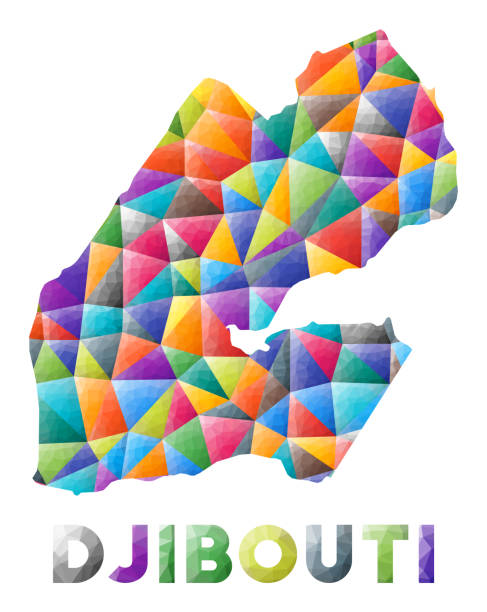 dżibuti - kolorowy niski kształt kraju poli. - symbol sign vector republic of djibouti stock illustrations