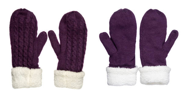 istock Mittens isolated on white background. Knitted mittens. Mittens top view. purple mittens 1330335036