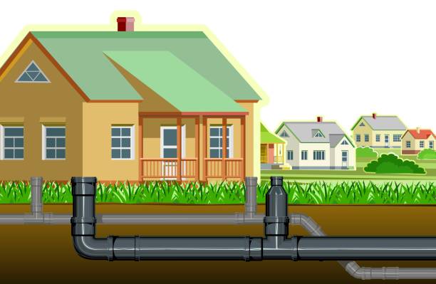 Pipeline for various purposes. Individual connection. Underground part of system. Isolated Illustration vector Pipeline for various purposes. Individual connection. Underground part of system. Isolated Illustration vector underground pipeline stock illustrations