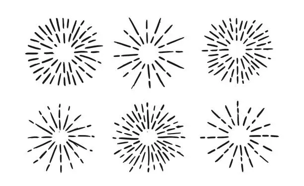 Vector illustration of Firework. Set of light rays. Hand Drawing style.