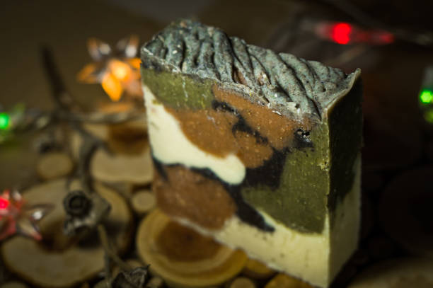 istock A piece of handmade soap with camouflage colors 1330342426