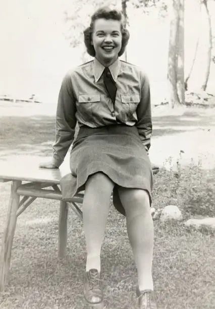 Happy young woman WAC in 1940s