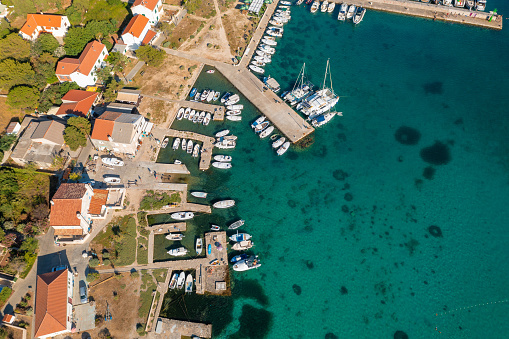 Aerial view of the Ist town, the Adriatic Sea in Croatia