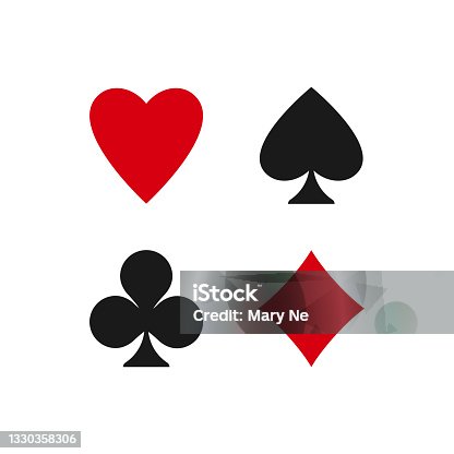 istock Poker playing cards suits symbols - Spades, Hearts, Diamonds and Clubs. 1330358306
