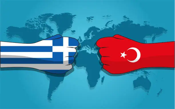 Vector illustration of Conflict between Turkey and Greece.    Greece. Turkey versus Greece.