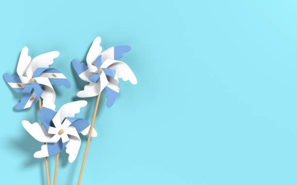istock Argentinian Flag on White Paper Flower Windmills on Blue Background 1330362227