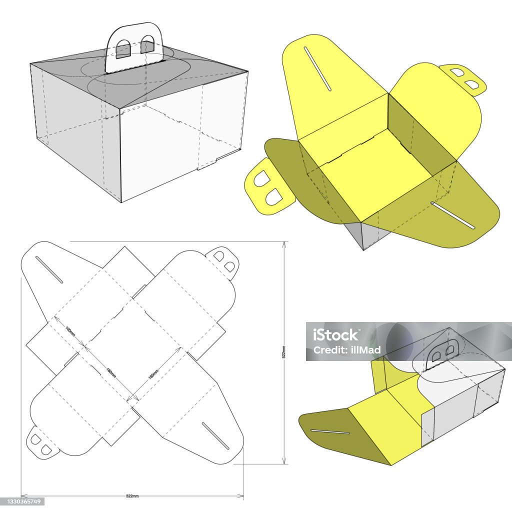 Collapsable Box Pattern Folding Box With Handle And Diecut Pattern The Eps File Is Full Scale ...