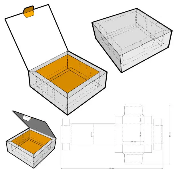 Vector illustration of Chocolate Box and Die-cut Pattern. The .eps file is full scale and fully functional. Prepared for real cardboard production.