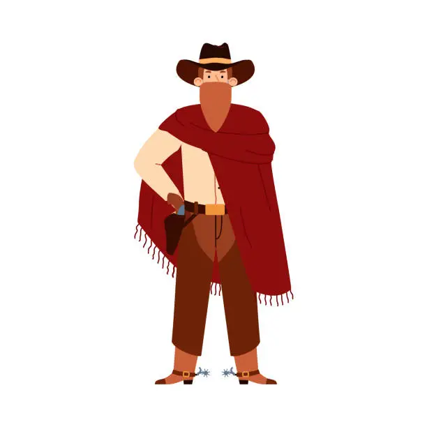 Vector illustration of Cowboy or western bandit, gangster in bandana flat vector illustration isolated.