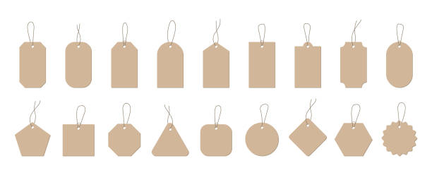 Set of blank price tags. Shopping paper labels with rope. Blank labels for discount and sale. Gift tags in different shapes. Vector illustration. Set of blank price tags. Shopping paper labels with rope. Blank labels for discount and sale. Gift tags in different shapes. Vector illustration. label stock illustrations