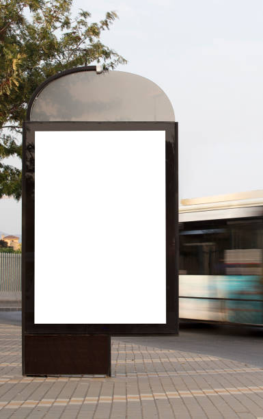 istock Vertical blank billboard on the city street with bus 1330367304
